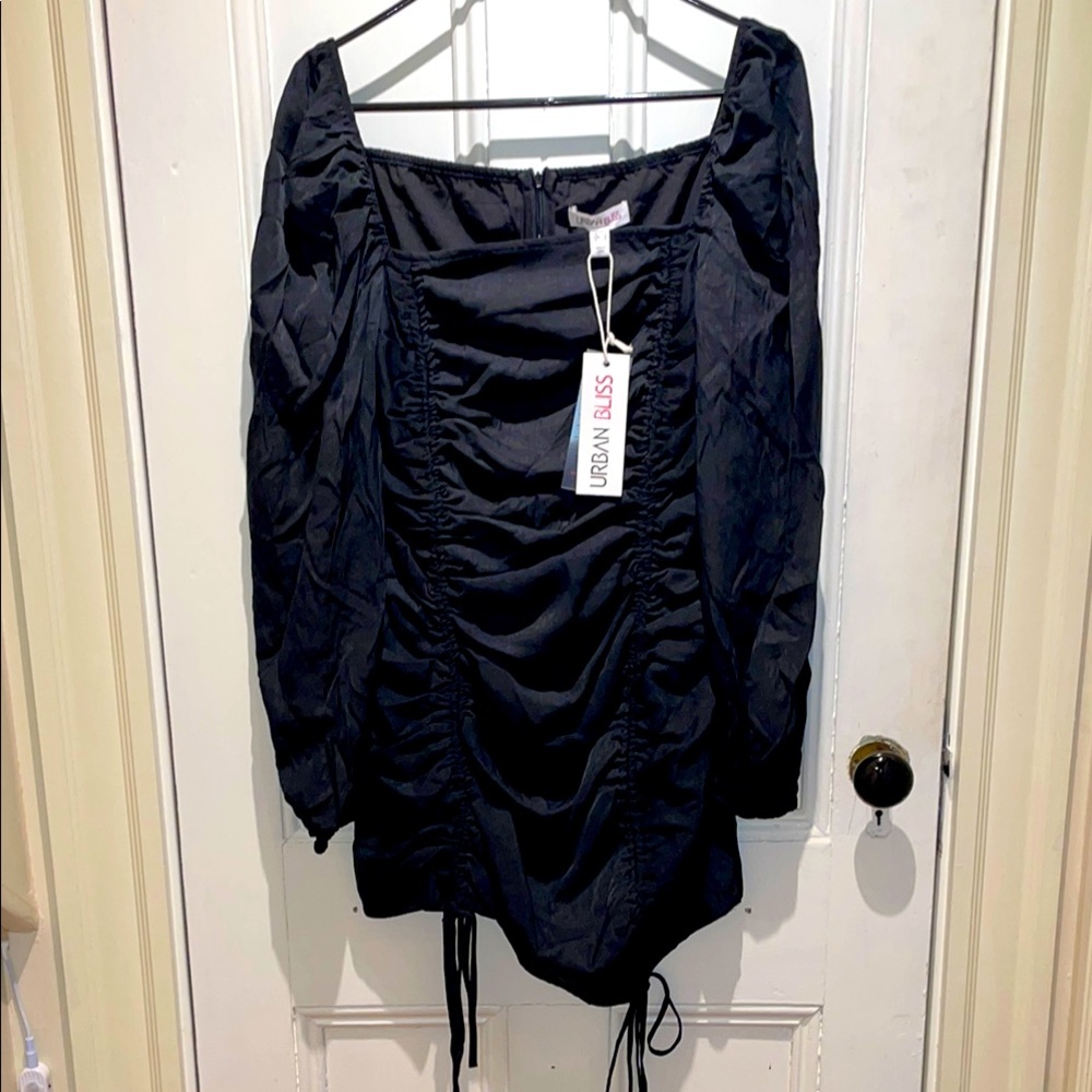 Urban Bliss Black Ruched Front Long Sleeve Mini Dress US 12/UK 16
